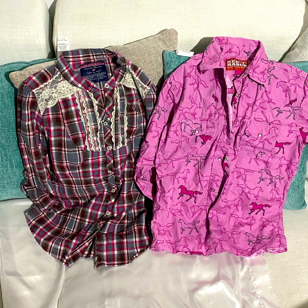 Girls size L (10-12) us polo ass. and Red Ranch button up shirts